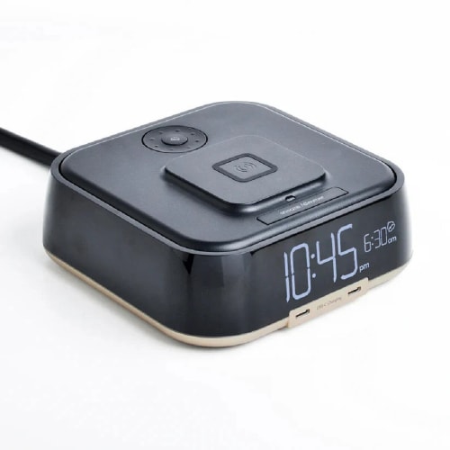 Brandstand CubieDuo 2.0 Alarm Clock, 1 USB-A and 1 USB-C Charging Ports, Black